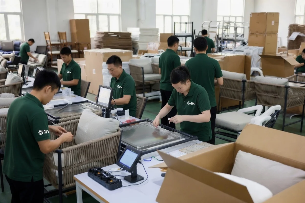 Custom patio chair branded packaging and container loading