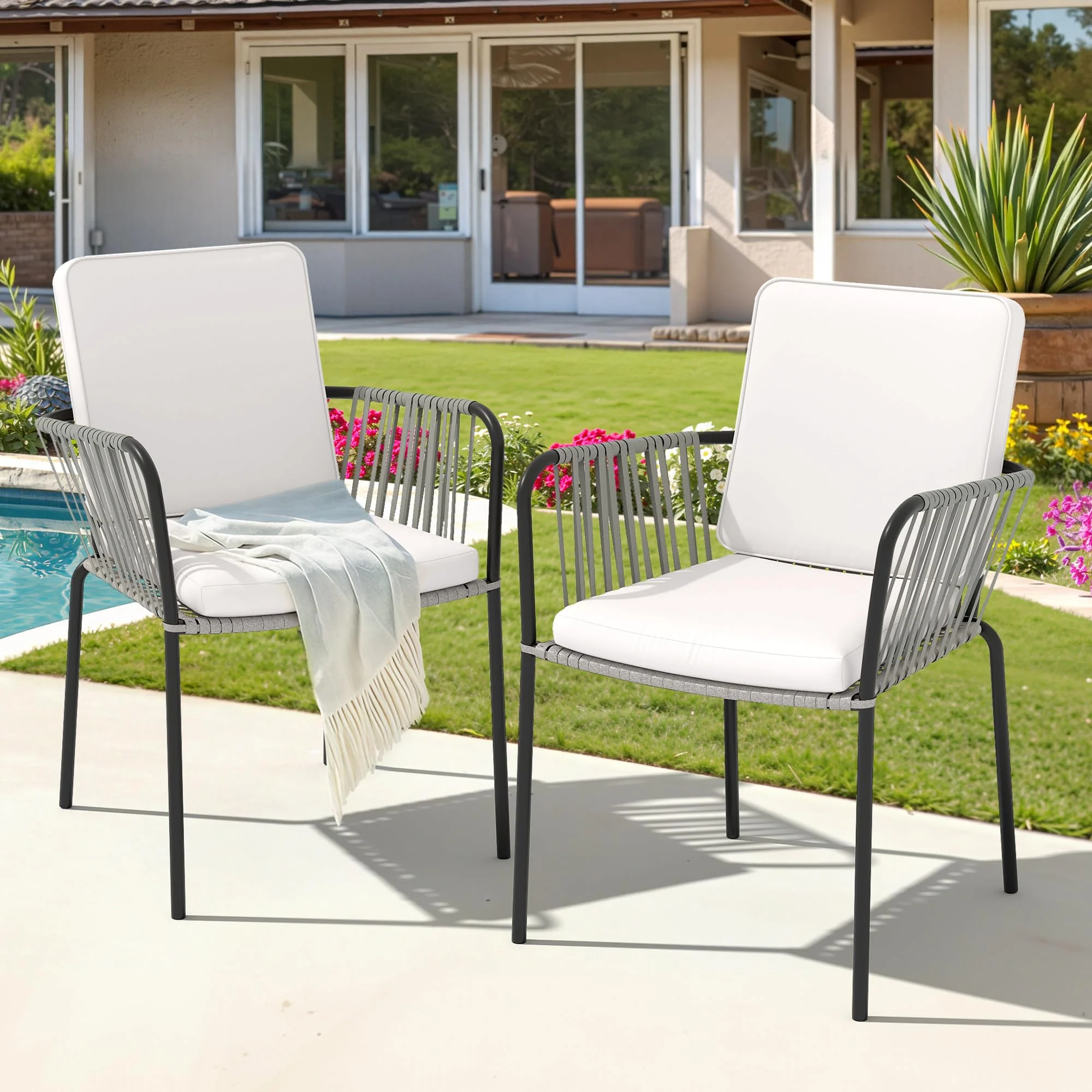 Custom mixed-material patio chair with aluminium and teak