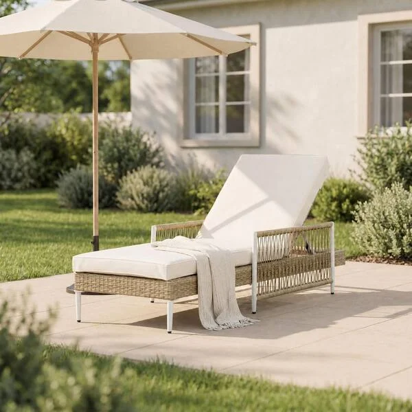 Custom patio lounge chair with deep seating cushions