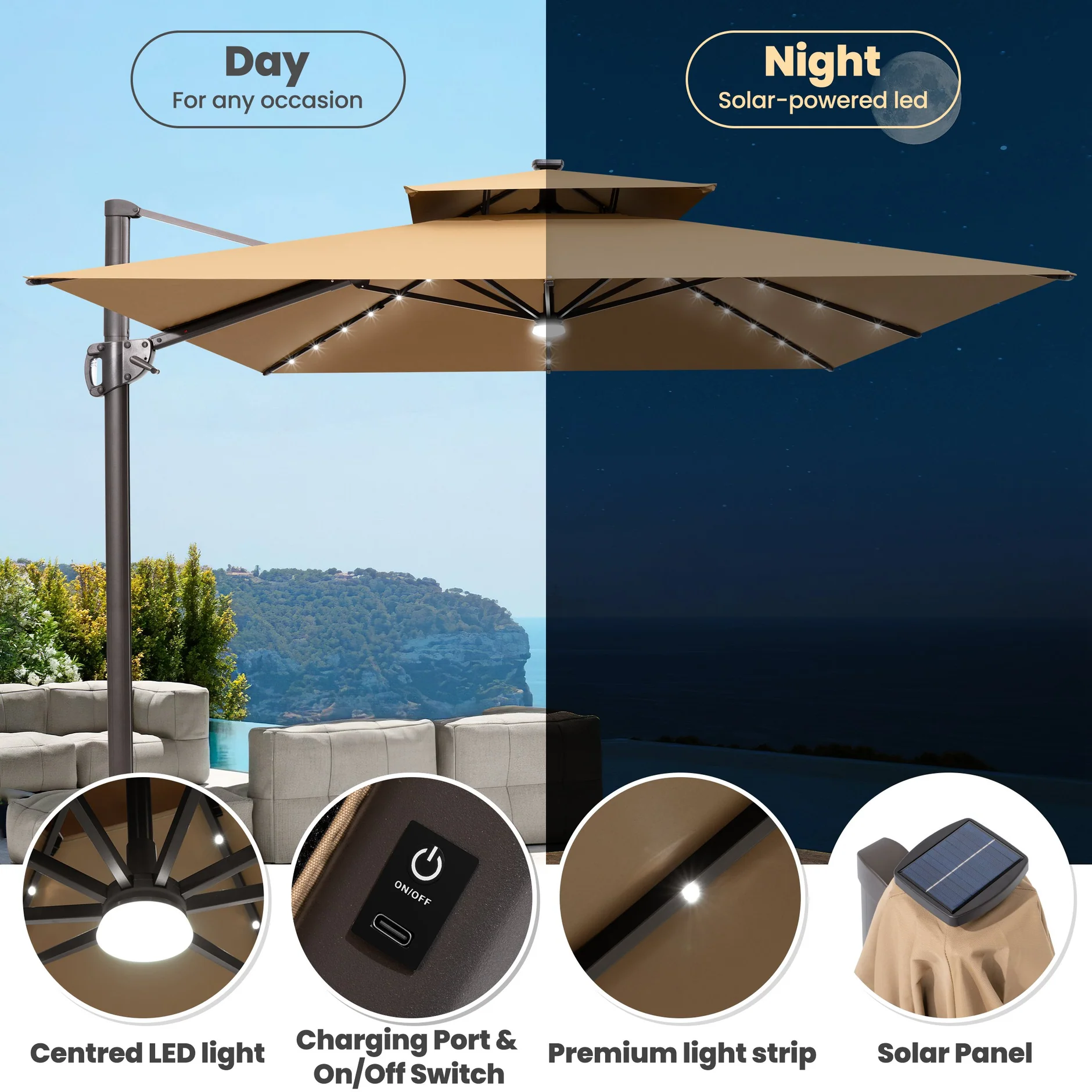 Custom umbrella LED lighting and smart integration