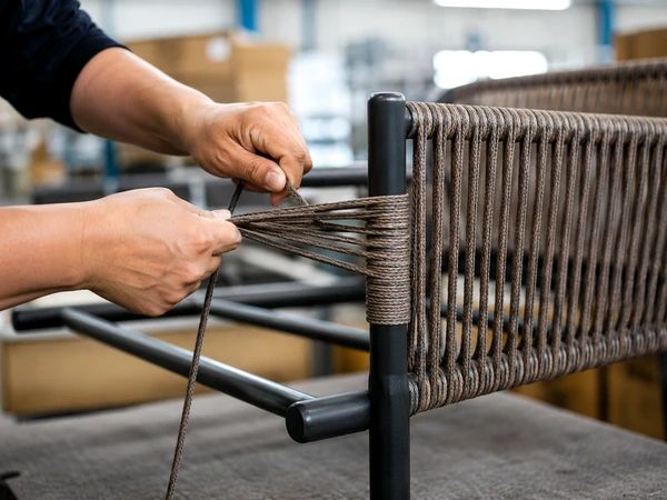 Custom patio chair wicker weaving and PE rattan production