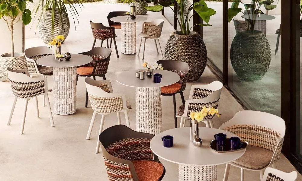 Indoor dining furniture in a hospitality setting