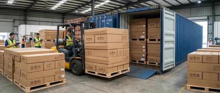 Outdoor furniture cargo logistics — container loading and freight transport