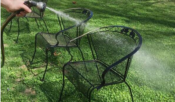 Patio furniture powder coating and cushion assembly process