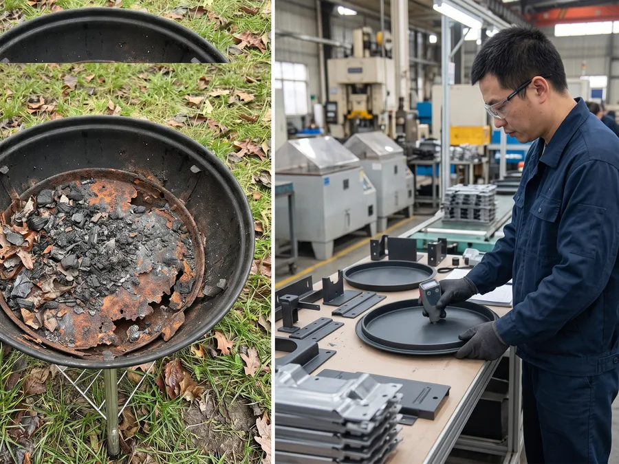 Ash pan and firebox floor on a charcoal grill