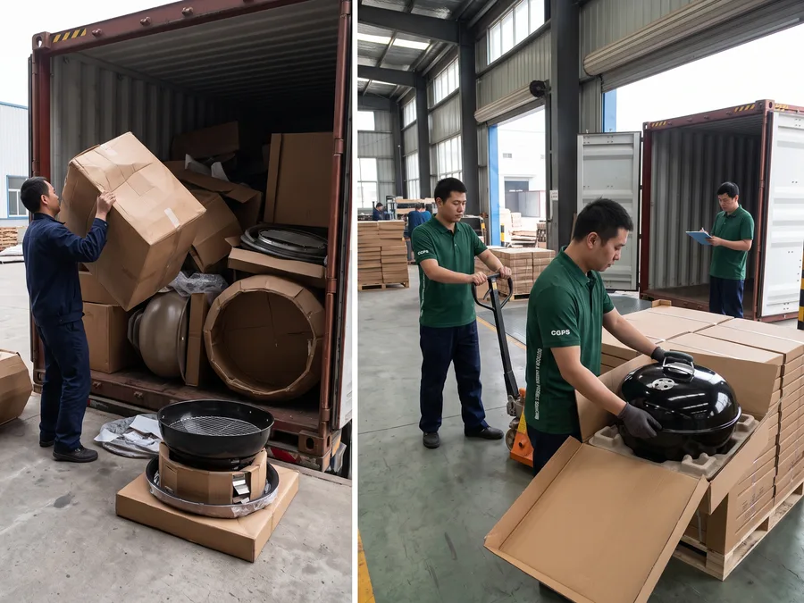 Packed charcoal grill protected for transit