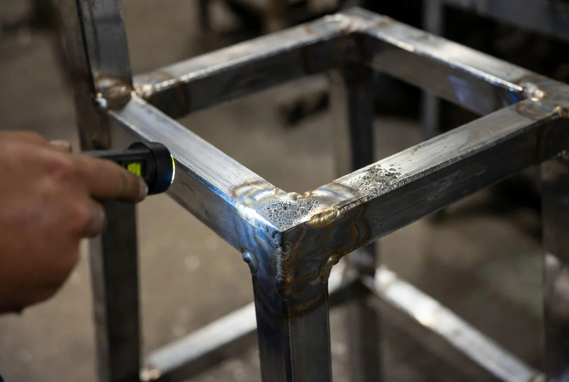 Inspect frame welds before powder coating hides defects