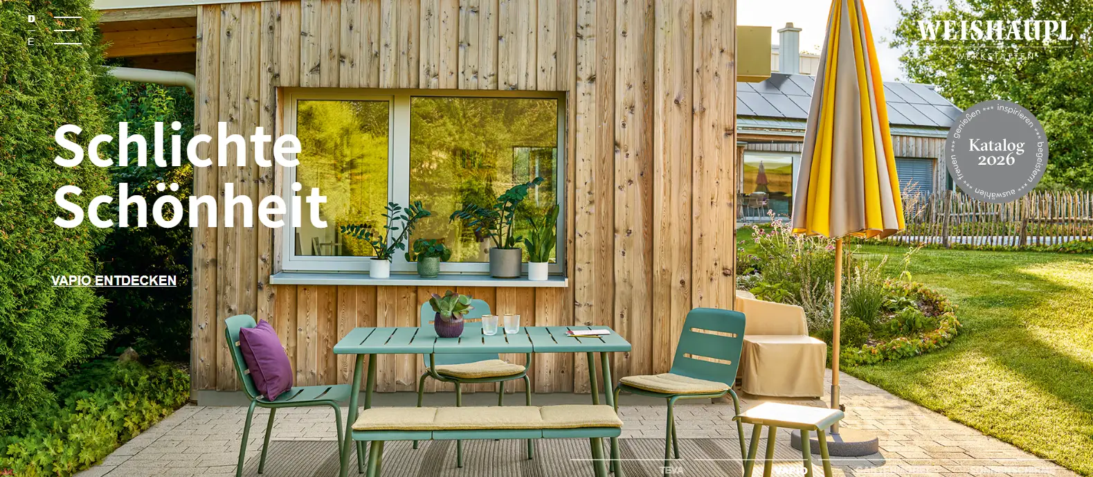 Weishäupl Werkstätten outdoor furniture and parasols, made in Stephanskirchen, Bavaria
