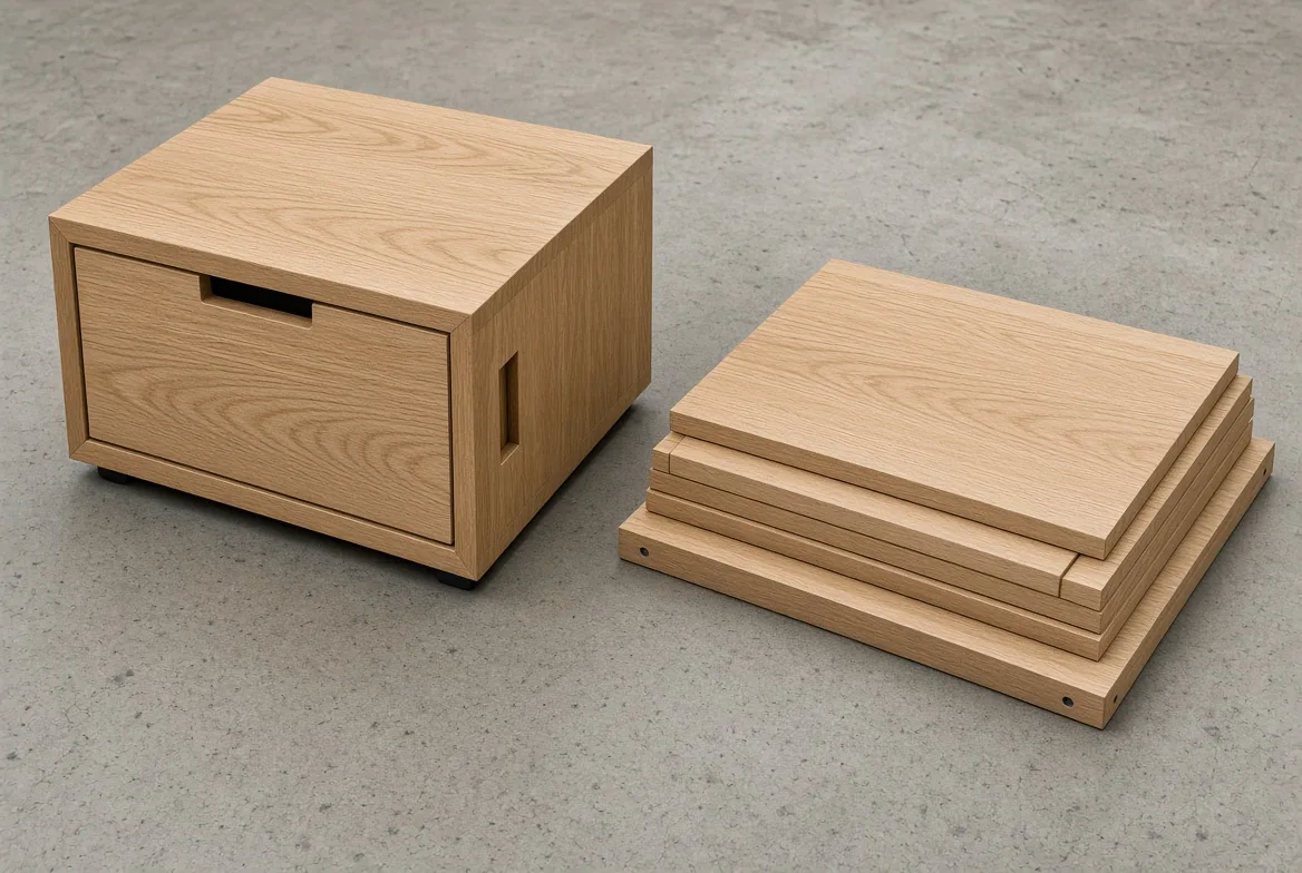 BOM cost stack comparison between a heavy-drawer nightstand and a minimalist bedside table