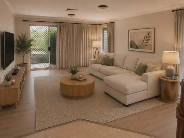 L-shaped chaise sectional in a living room, illustrating the guest-use pattern of lounging versus social seating