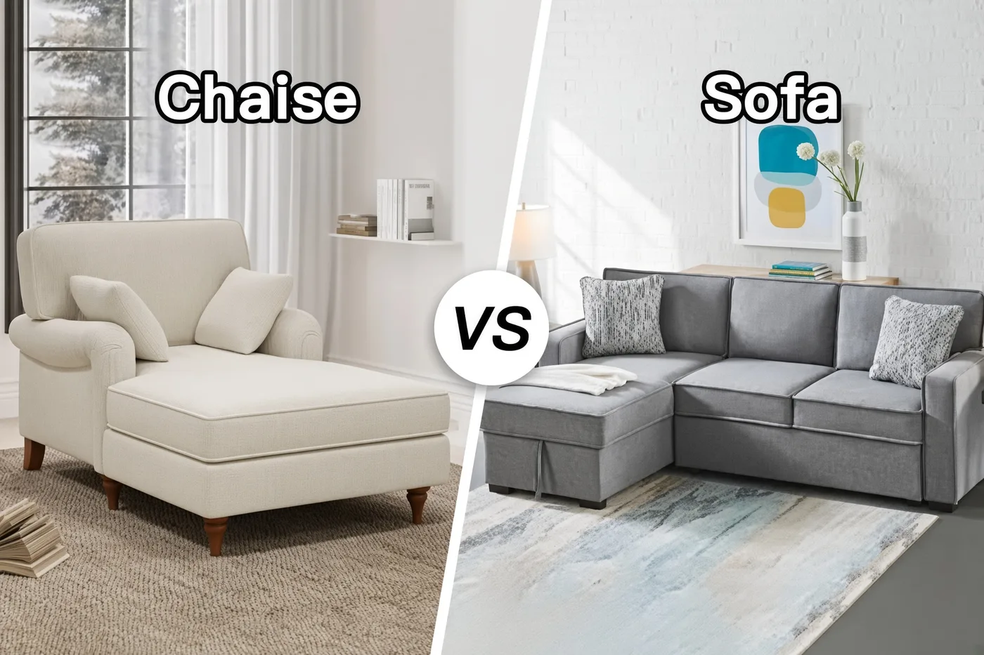 Chaise lounge and sofa side by side for a pros and cons comparison