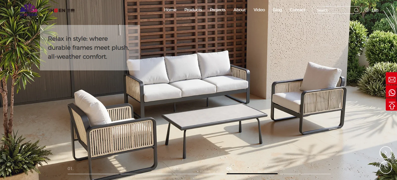 Dihui outdoor furniture set with rope-weave frames and all-weather cushions on a patio