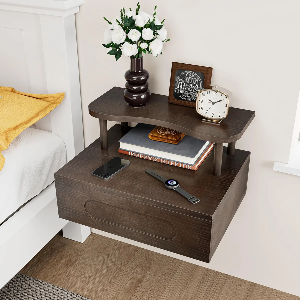Floating wall-mounted nightstand