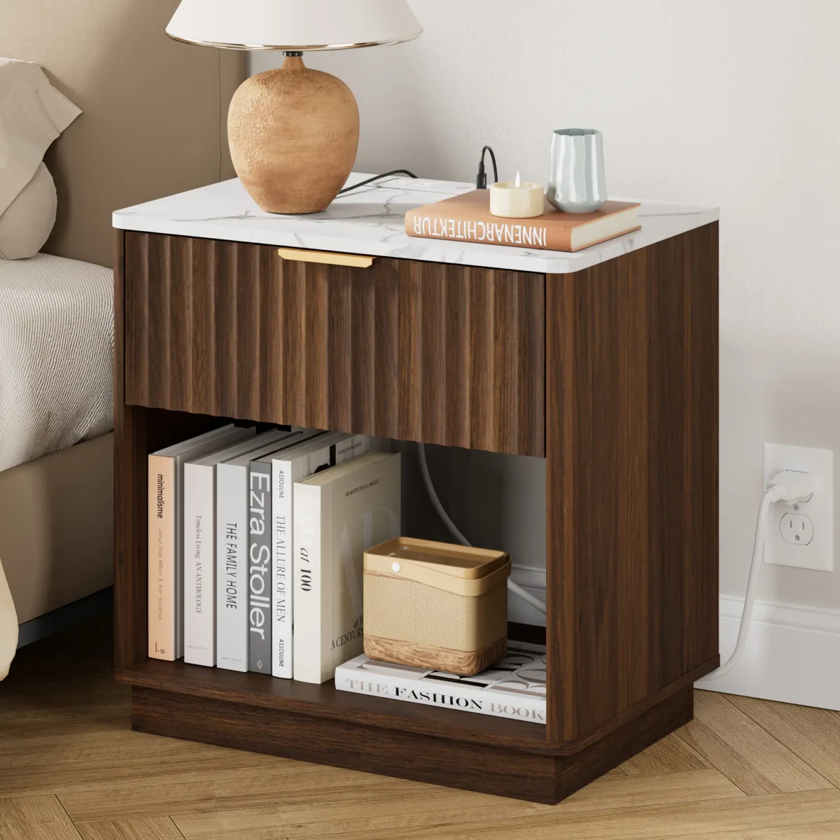 Open-shelf or cubby nightstands