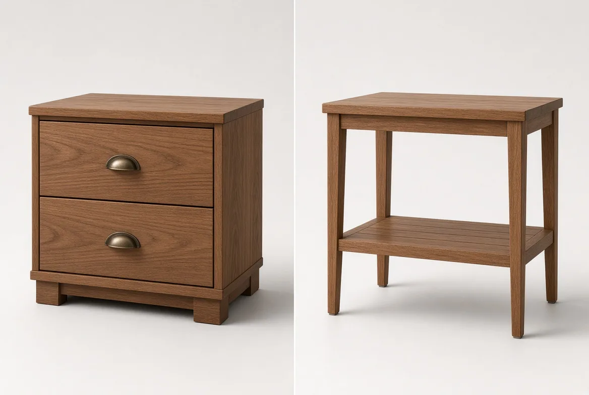 Nightstand and bedside table side by side for a pros and cons comparison