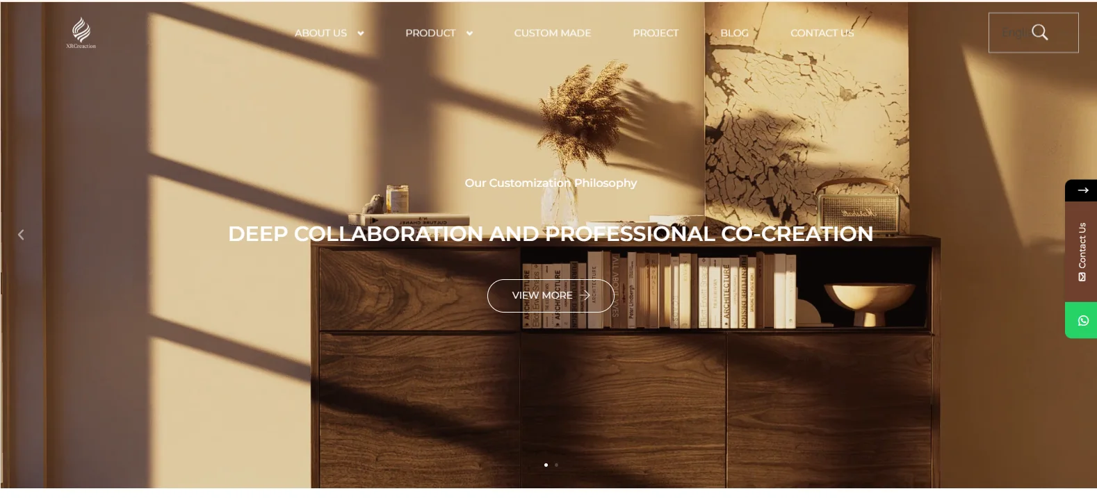XRC Furniture homepage showing custom-made furniture and deep collaboration design capability