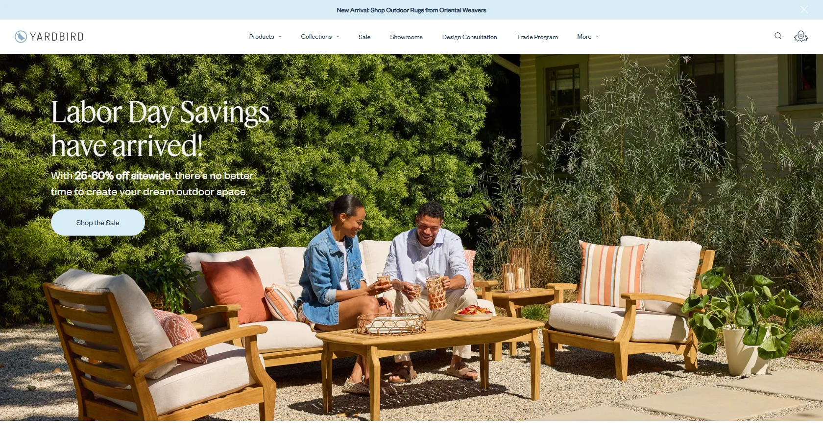 Yardbird outdoor furniture with HDPE wicker and Sunbrella fabric