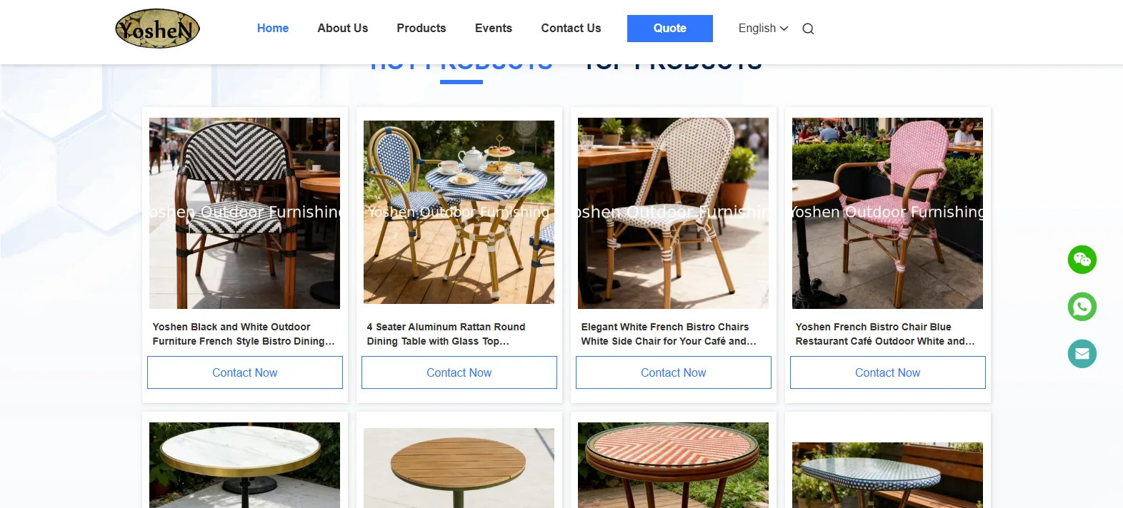 Yoshen Outdoor Furnishing product range showing bistro chairs and rattan outdoor furniture collections