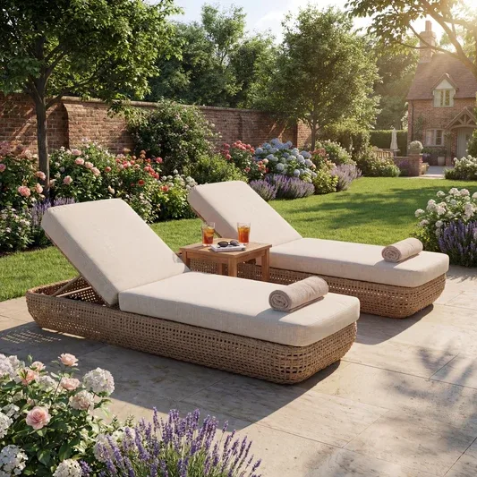 Courtyard sun loungers and daybeds with cushions