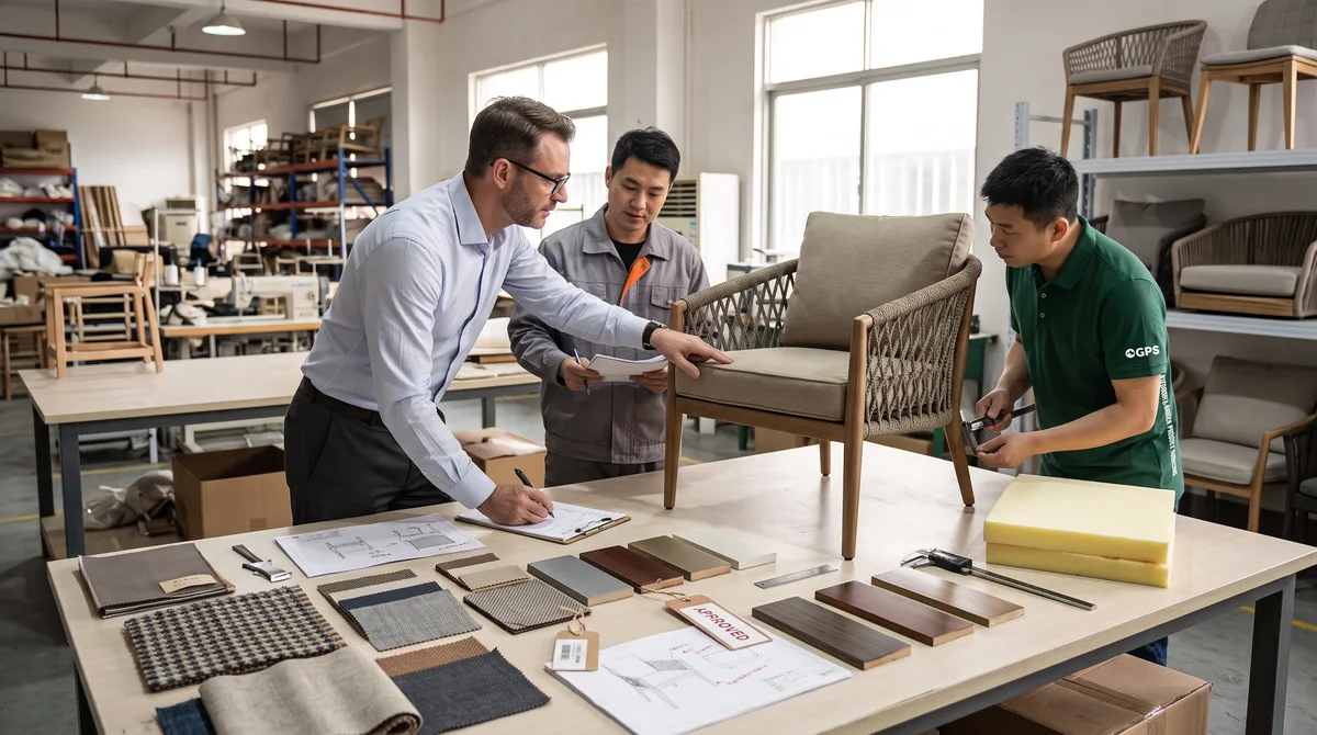 Pre-production samples of courtyard furniture approved before tooling