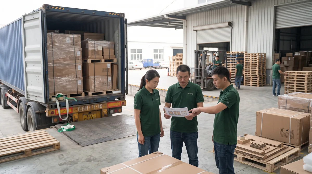 Mixed courtyard furniture container being consolidated for shipment