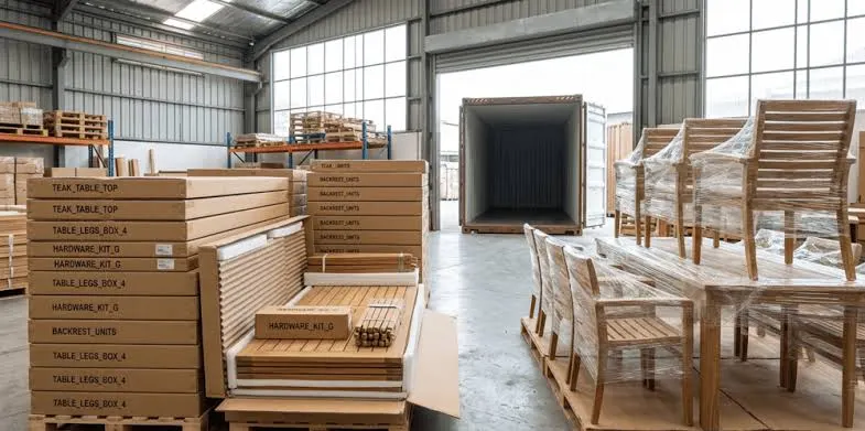 Inside the OGPSGroup factory — flat-pack cartons ready for loading