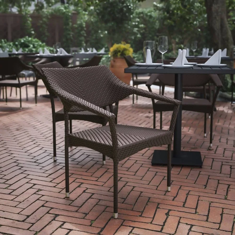 PE Rattan Outdoor Chairs — hand-woven HDPE wicker dining chairs