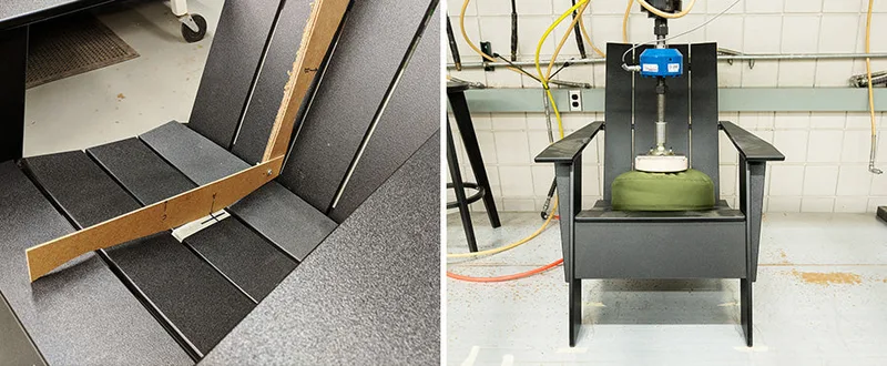Outdoor chair load testing and ISTA packaging for container shipping