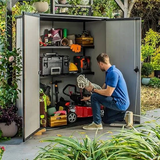Outdoor storage cabinet in retail showroom