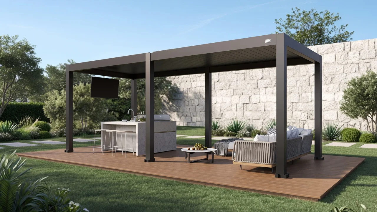 Aluminum outdoor structure — close-up material detail