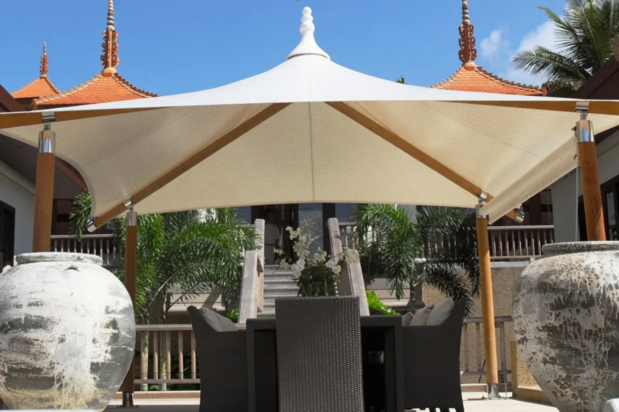 Fabric outdoor structure — close-up material detail