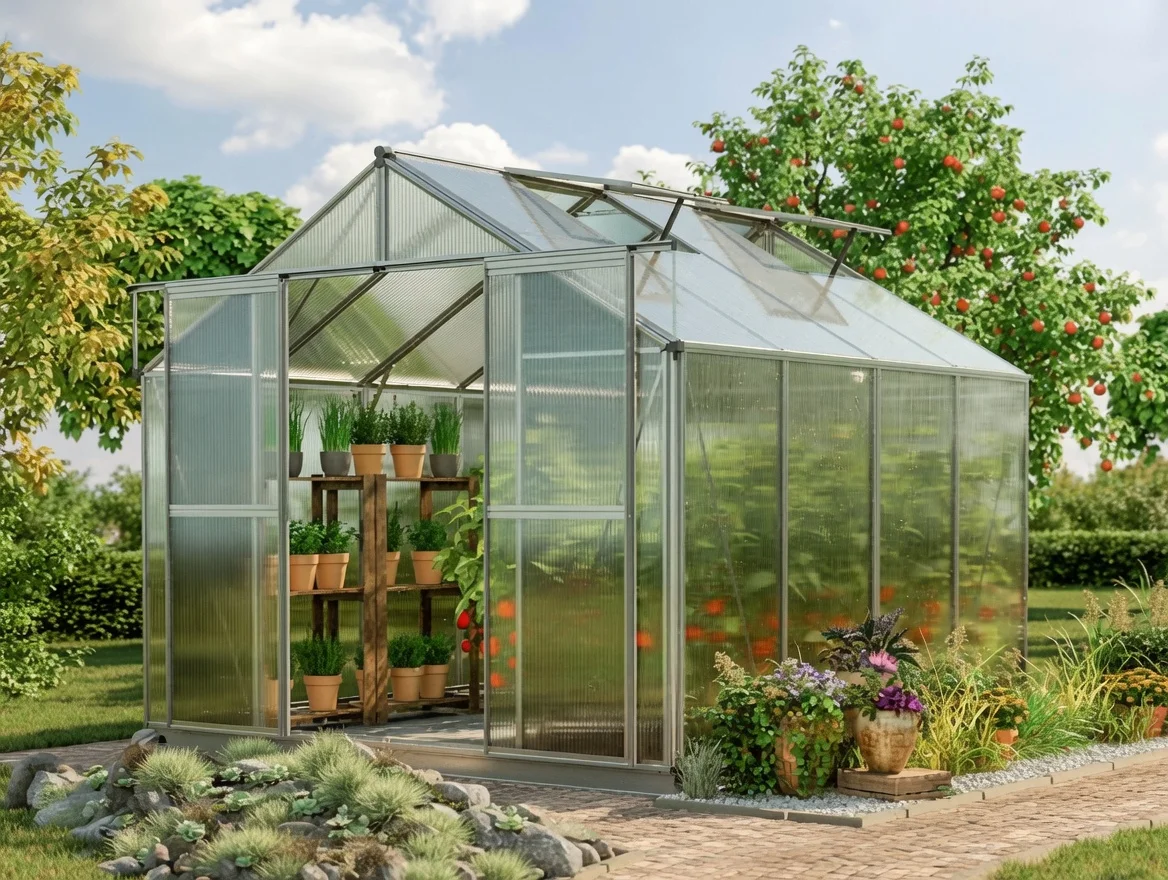 Custom aluminum greenhouse — glass and polycarbonate garden structure