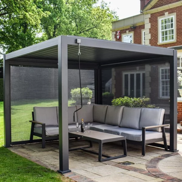 Custom aluminum pergola with adjustable louvered roof — outdoor shade structure