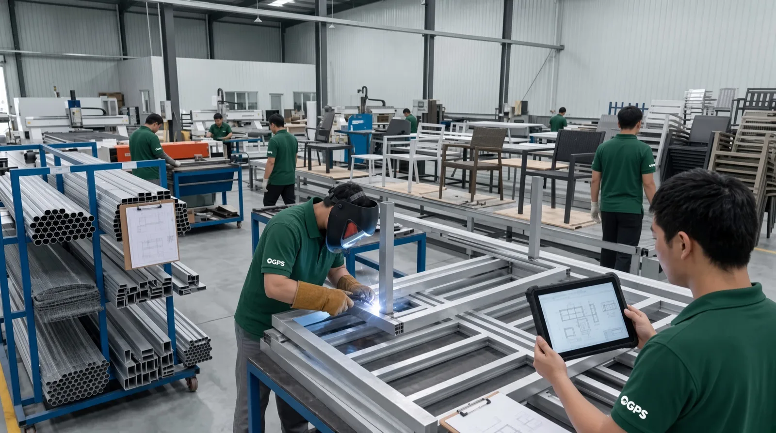 Mass production and QC gates for an outdoor furniture line
