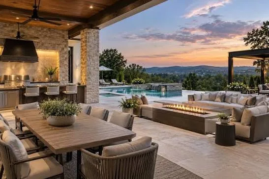 Resort arrival court with a pergola