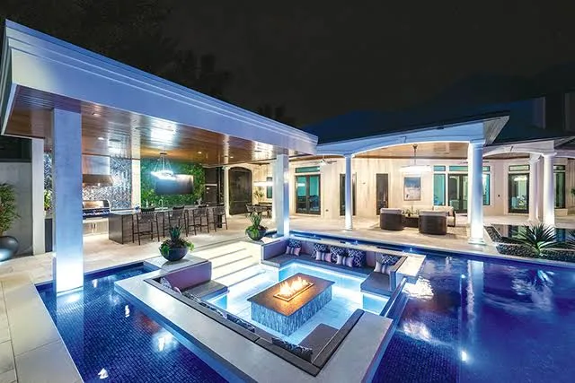 Resort pool deck cabana and loungers
