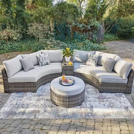 Custom curved circular patio sofa — radius architectural seating